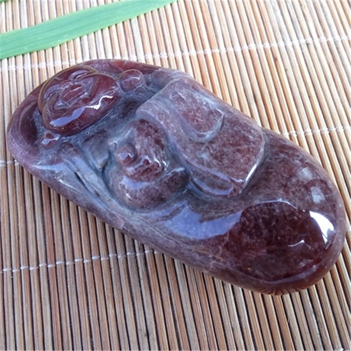 佛公老矿珍品天然红水晶摆件护身包衣红兔毛水晶奇石
