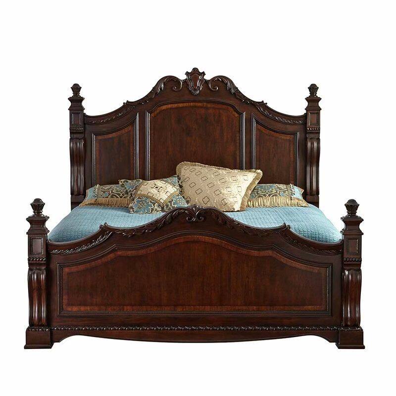 聚源美家古典欧式雕花实木木床桃花花心双人床实木床