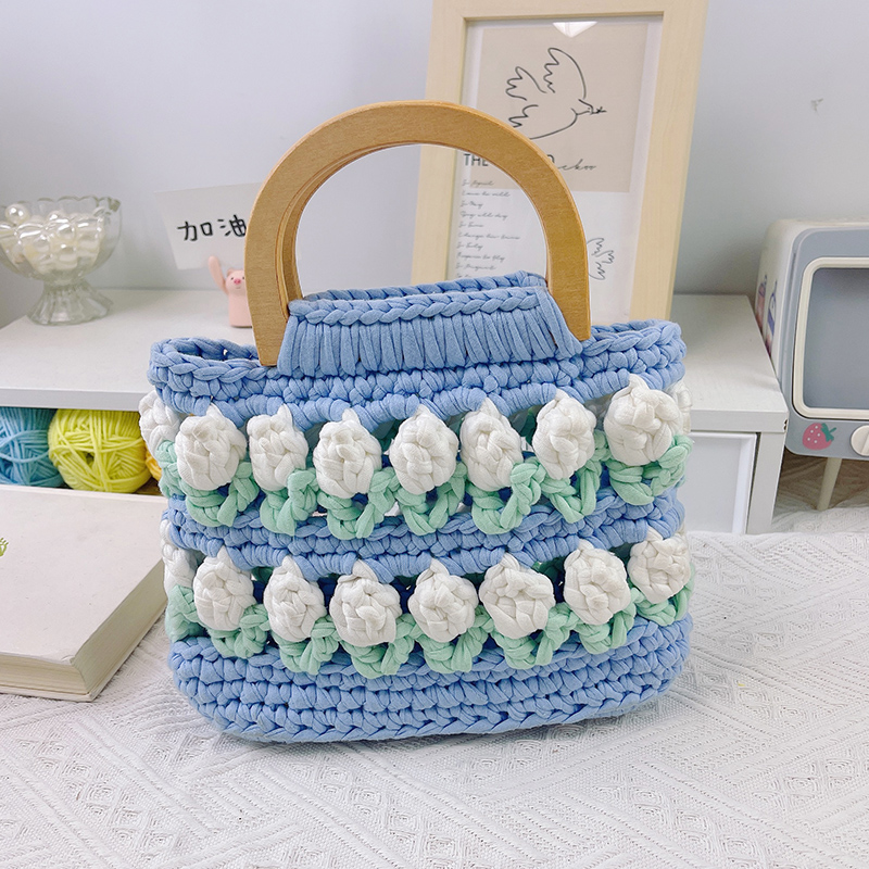 郁金香手工编织包包自制布条毛线diy材料包送毛线