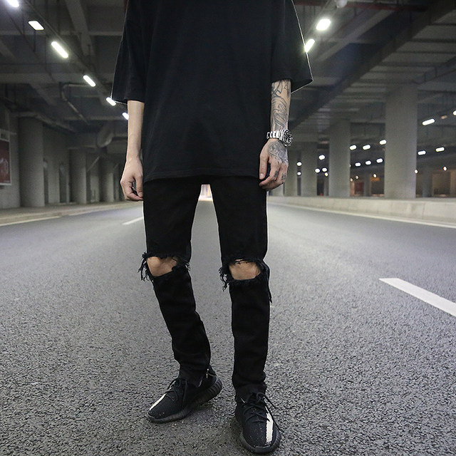 FOG classic ripped zipper jeans kanye high street fashion men's all-match black slim-fit jeans FOG classic ripped zipper jeans kanye high street fashion men's all-match black slim-fit jeans
