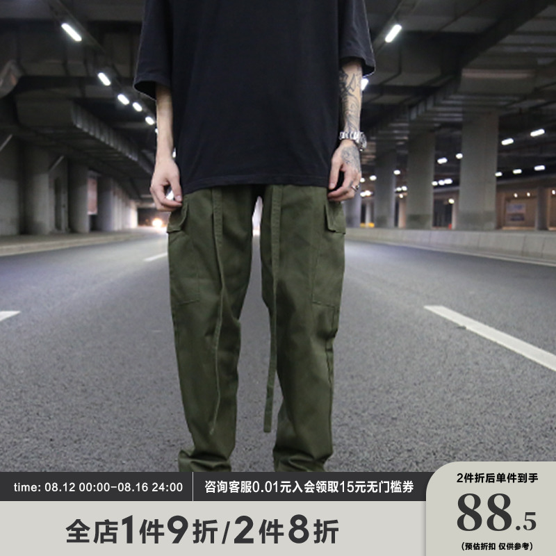 欧美高街FOG风格第六季长腰带直筒宽松潮男工装裤 纯色美式街头裤