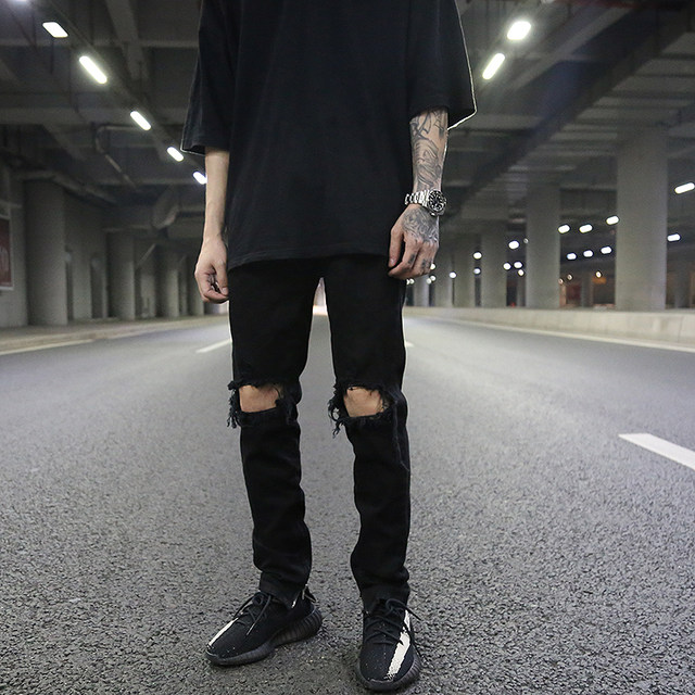 FOG classic ripped zipper jeans kanye high street fashion men's all-match black slim-fit jeans FOG classic ripped zipper jeans kanye high street fashion men's all-match black slim-fit jeans