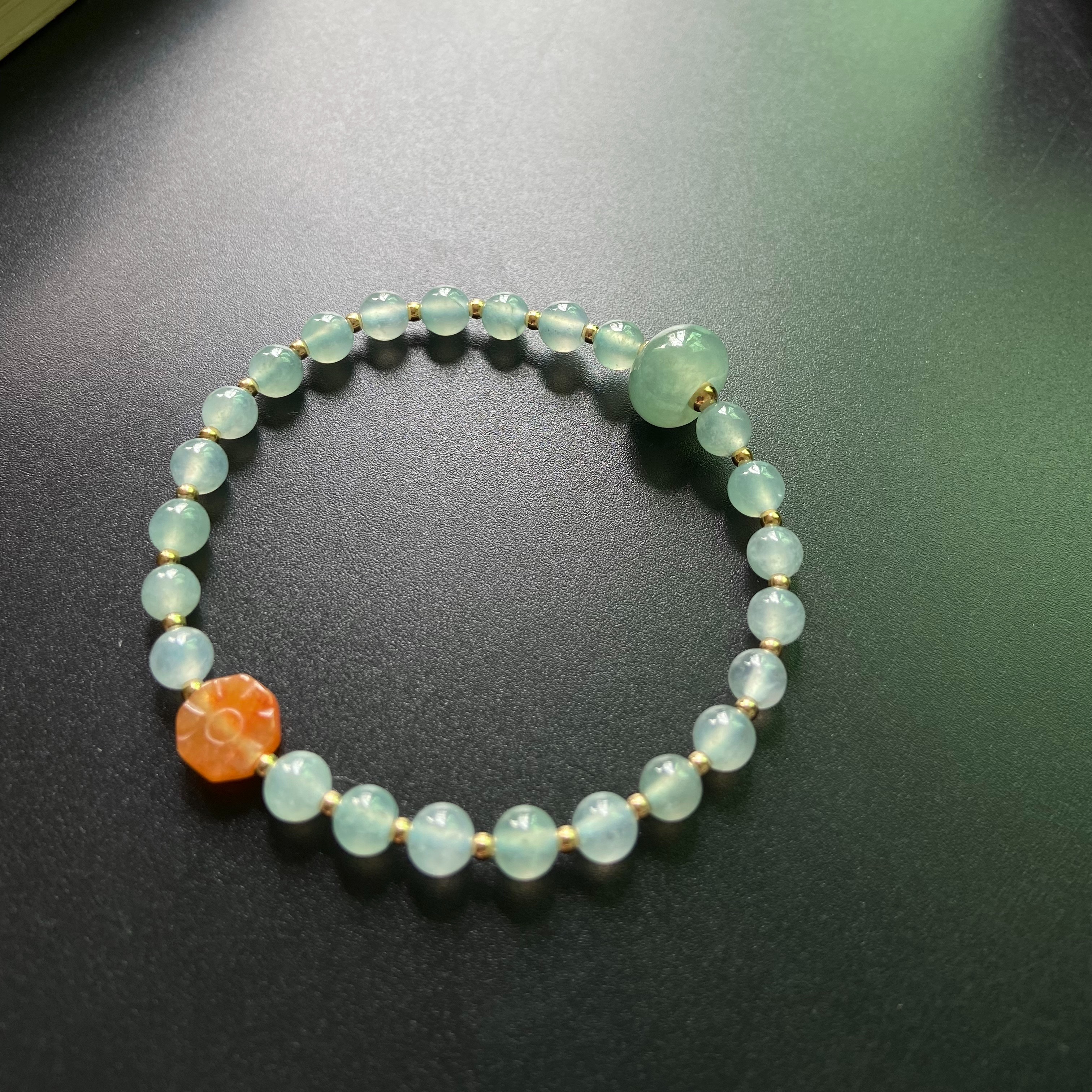 倚南天然翡翠货高冰种晴水苹果圆珠手串18k金珠手链