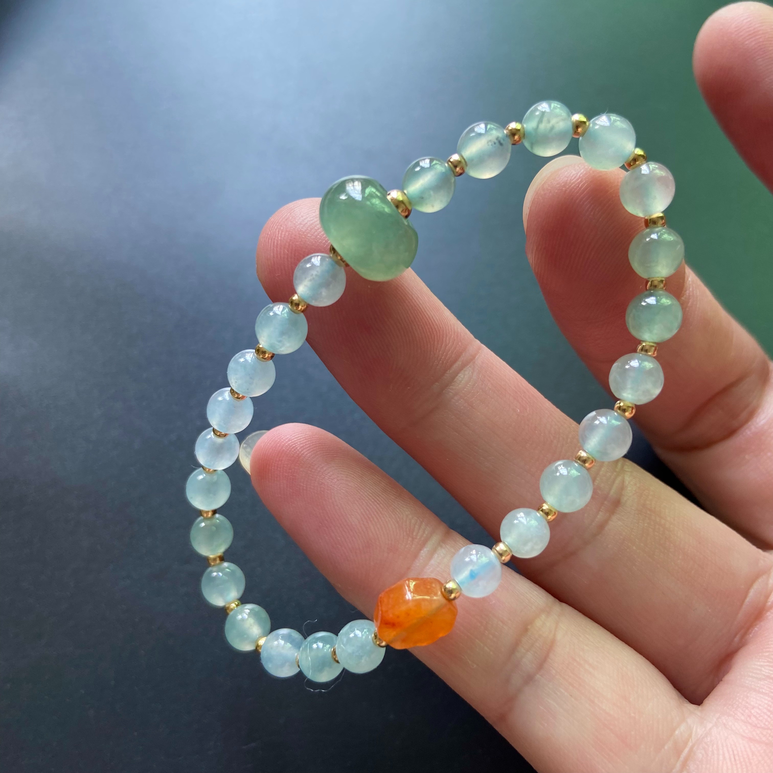 倚南天然翡翠货高冰种晴水苹果圆珠手串18k金珠手链