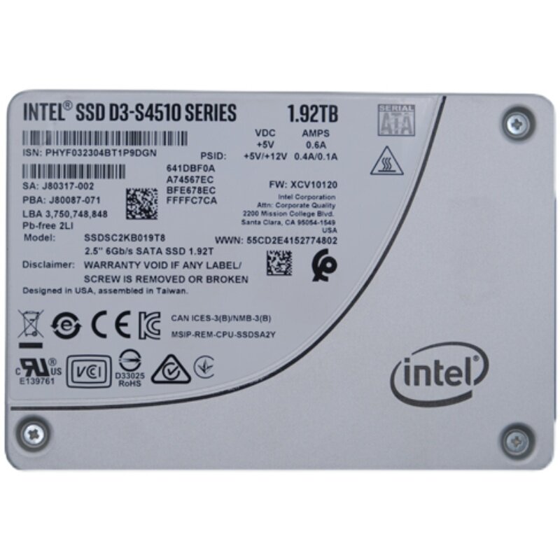 intel英特尔s4500192tsata数据中心企业级固态硬盘ssds4510