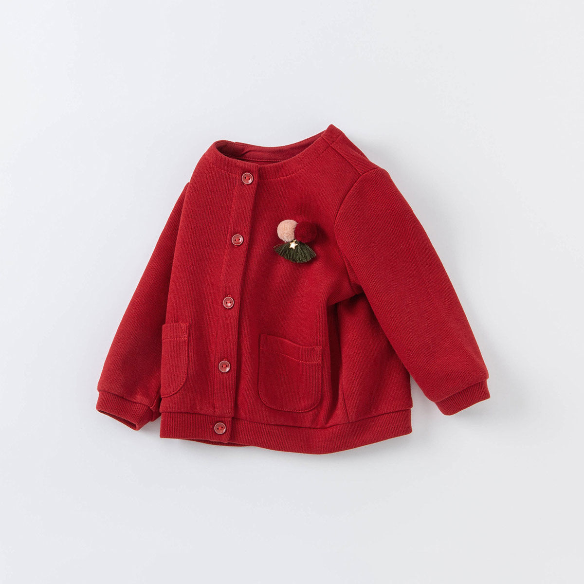 戴维贝拉春装红色外套女童婴儿宝宝纯棉儿童针织普通外套