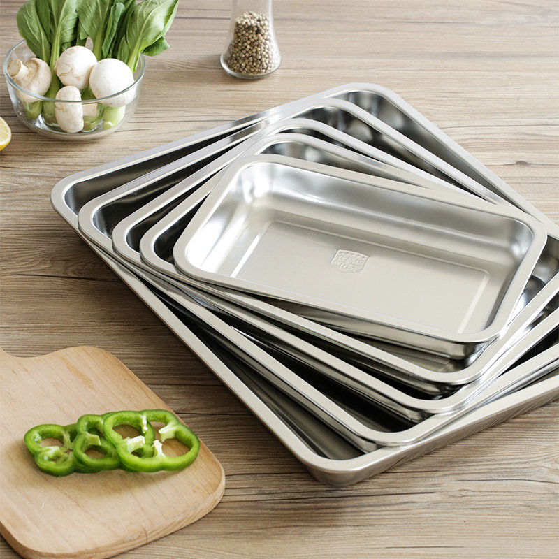 加深方盘不锈钢盘子长方形餐盘商用烤鱼烧烤蒸饭盘