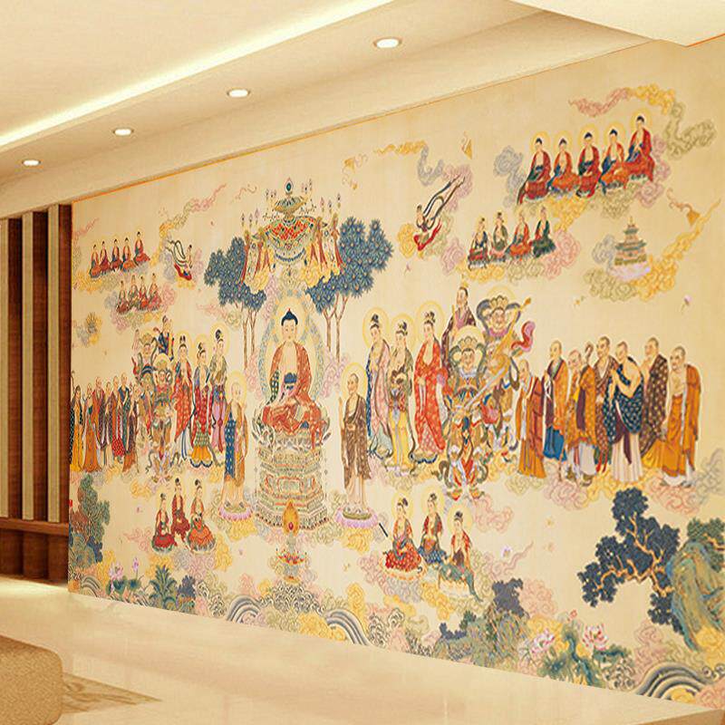 千佛图壁画佛祖释迦牟尼佛壁纸说法图唐卡佛堂佛教藏式寺庙壁纸
