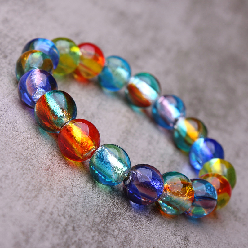 正品日本进口七彩琉璃手链琉璃珠手串男女款单圈把玩佛珠手持念珠