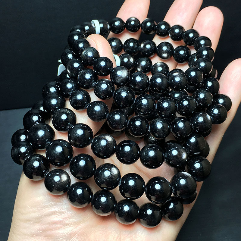 手链天然金运石手链黑银银线手链