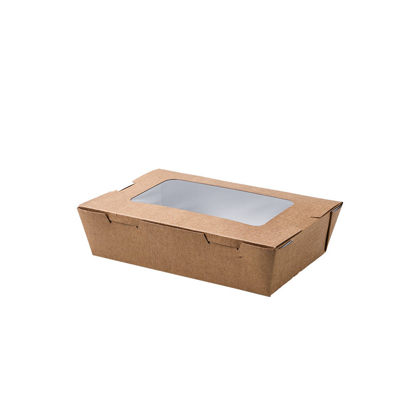 牛皮纸外卖开窗长方形餐盒小吃沙拉一次性纸盒天窗一次性餐盒