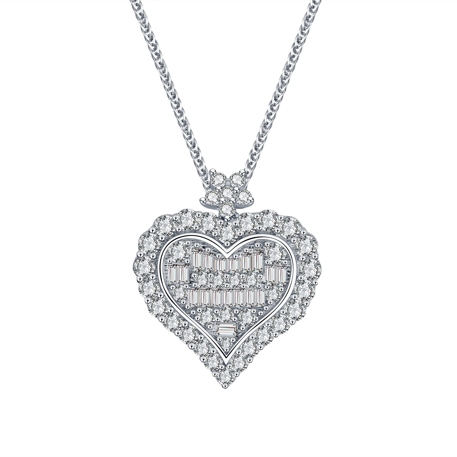 垓瑞家梯方爱心形仿真钻石项链t方钻石糖心拼接群镶订婚锁骨项链