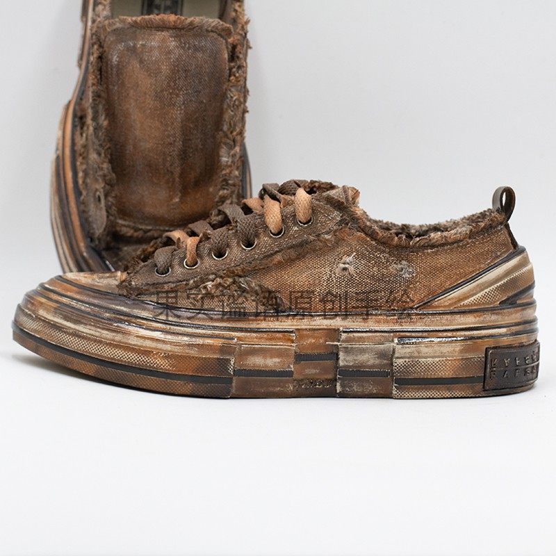 吴建豪同款帆布鞋咖啡色做旧脏鞋破洞毛边ulzzang时尚复古男女鞋