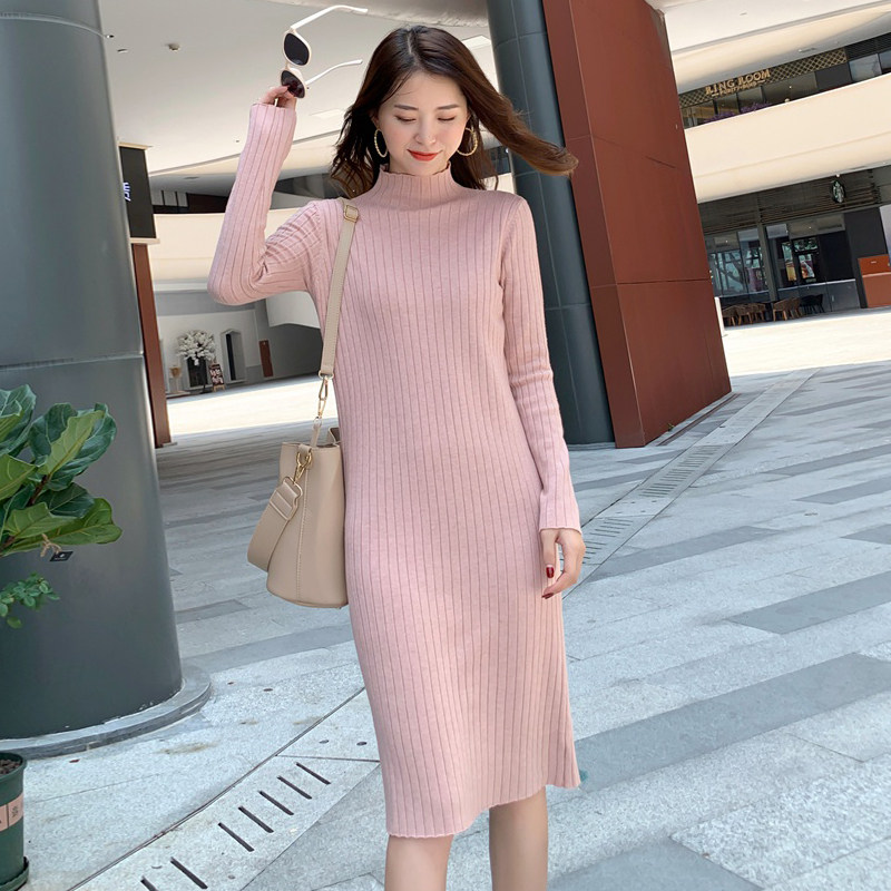 半高高领秋冬2020款长款毛衣裙过膝加厚宽松外穿毛衣