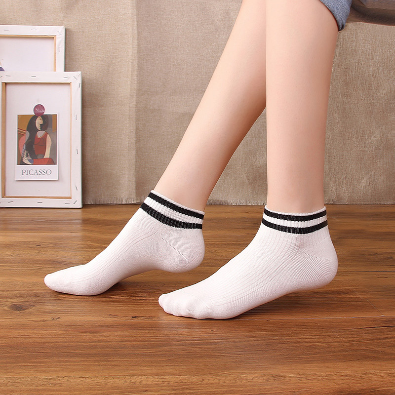 白色二杠袜子女短袜夏季日系学生ins潮低纯棉短袜