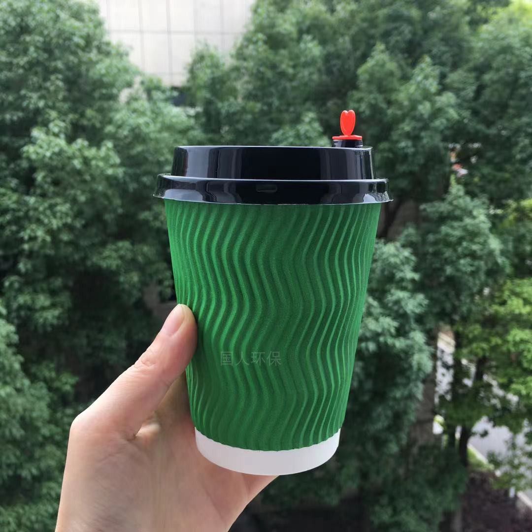 500ml加厚绿色瓦楞瓦楞纸纸杯一次性奶茶咖啡热饮纸杯