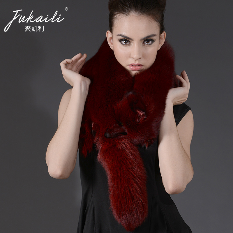 狐狸皮2022冬季新款枣红红色高贵狐狸皮围巾皮草围巾