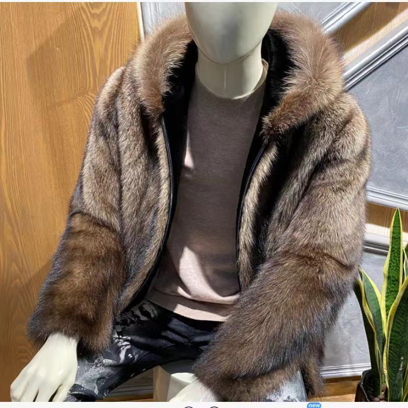 2022新款貂北美进口野生渔貂外套貂皮大衣男整貂男装水貂夹克