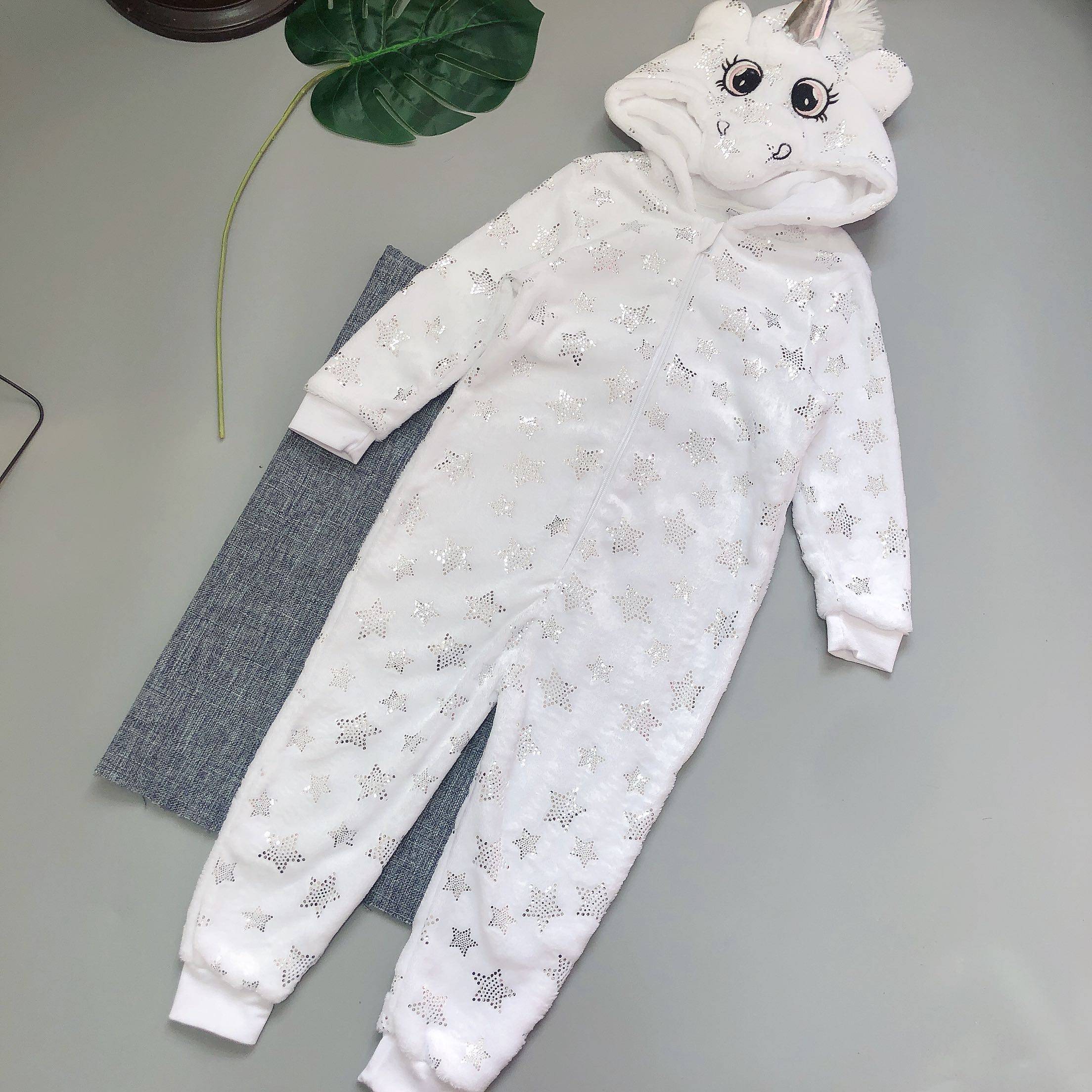 外贸女儿儿童连体睡衣珊瑚瑚绒法兰绒卡通动物家居服连体衣