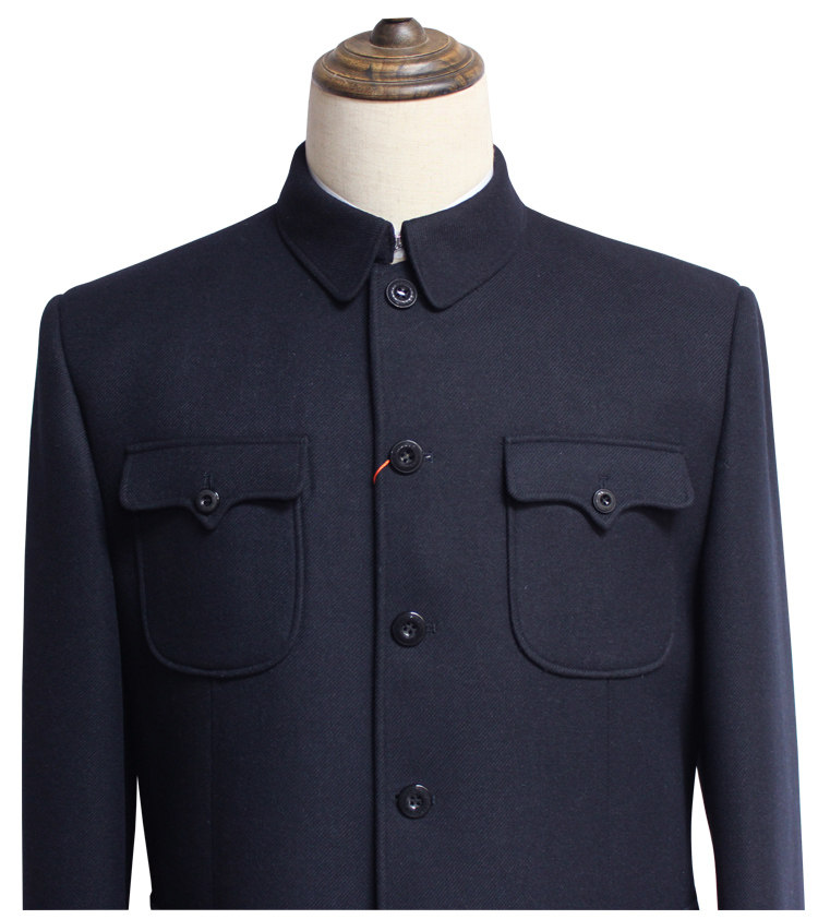 毛氏中山装中老年毛呢老款中山套装父亲秋冬冬装中山装