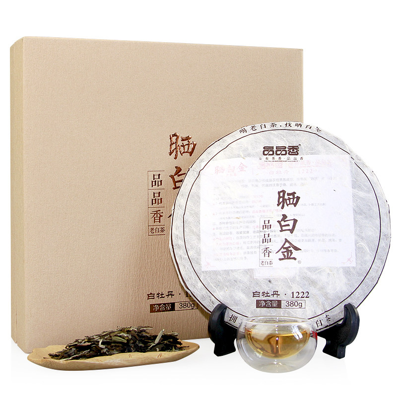 品品香白茶 福鼎白茶白牡丹茶老白茶饼 晒白金1222茶叶380克/盒