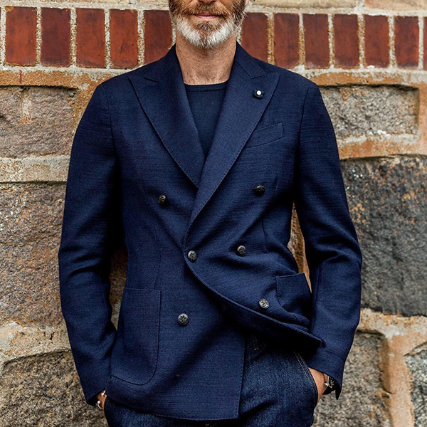 欧美简约那不勒斯双排扣西装男外套修身羊毛休闲便服单西春秋潮