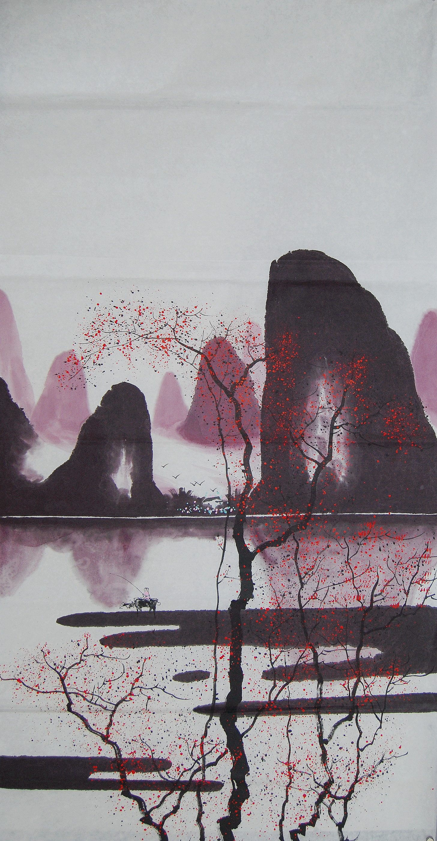 大雅水墨风水字画装饰玄关山水漓江国画竖幅国画