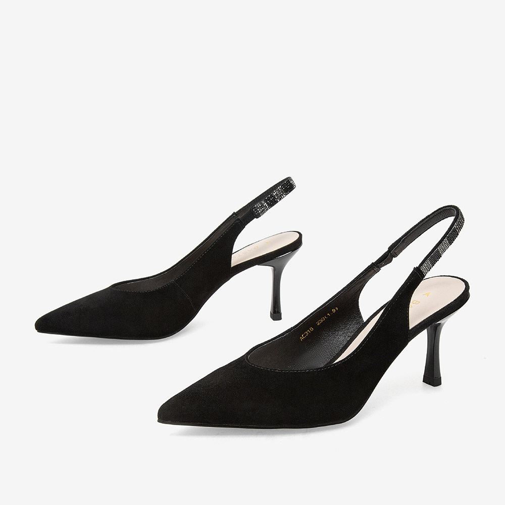 百思图2022夏季商场新款气质尖头细跟高跟鞋凉鞋时装凉鞋