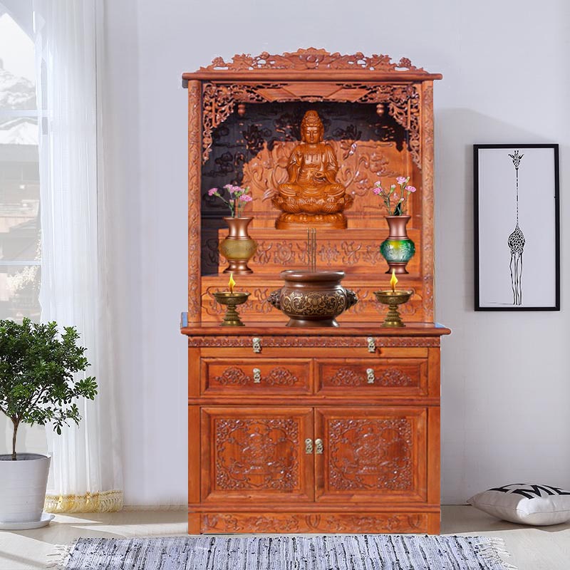 藏式楠木佛龛财神爷三层供台菩萨保家仙佛柜佛像佛柜