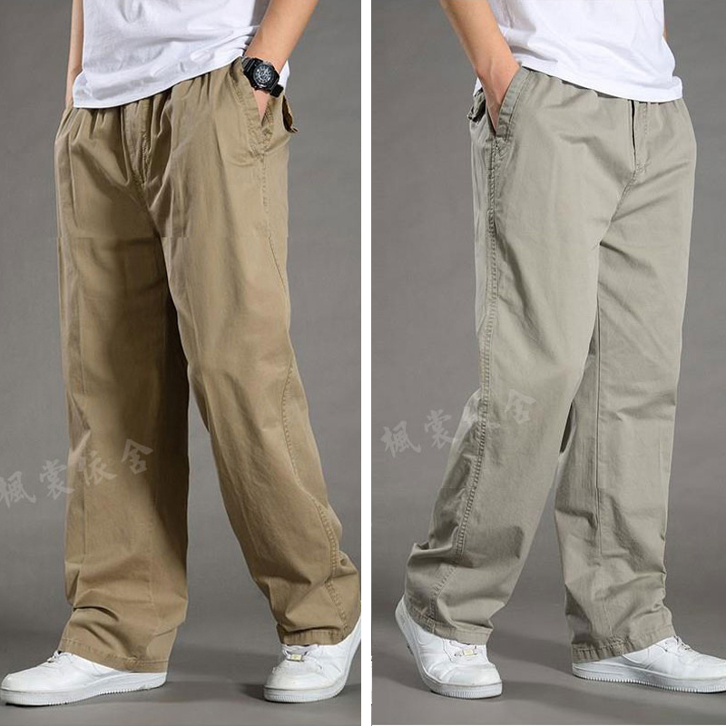 枫裳依舍直营 夏秋新款薄款男士休闲裤加大工装裤宽松大码松紧腰