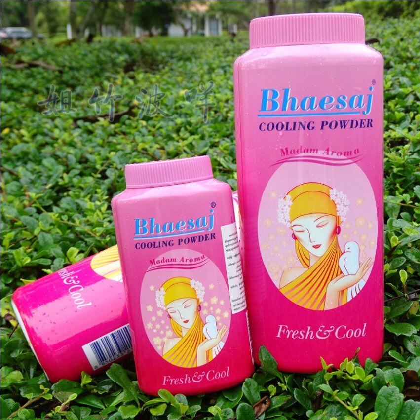 爽身粉泰国平莎玫瑰花香美白凉粉痱子清凉驱蚊止汗竹编