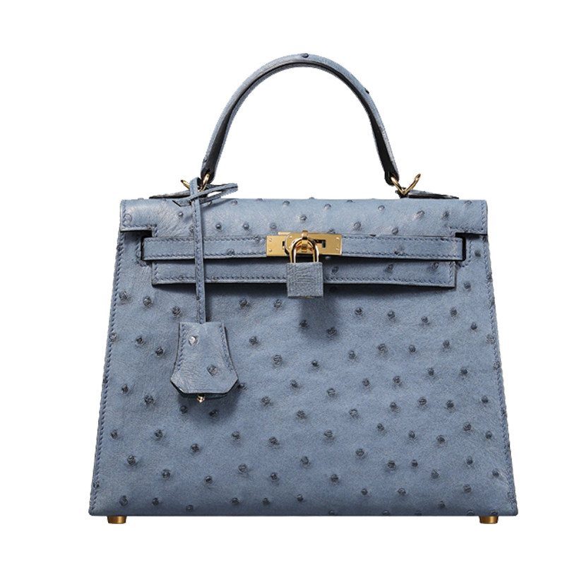 凯莉真鸵鸟皮中号25规格大号28规格凯丽手提单肩女包真品售出不退