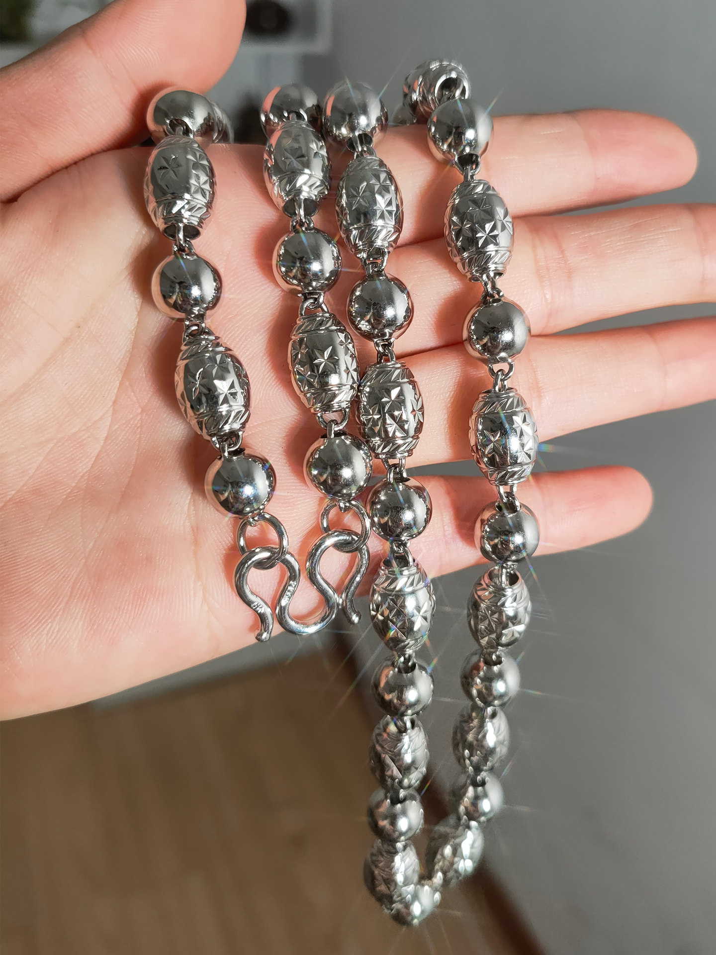 铂金项链橄榄圆珠pt950白金链子包银不掉掉色项链