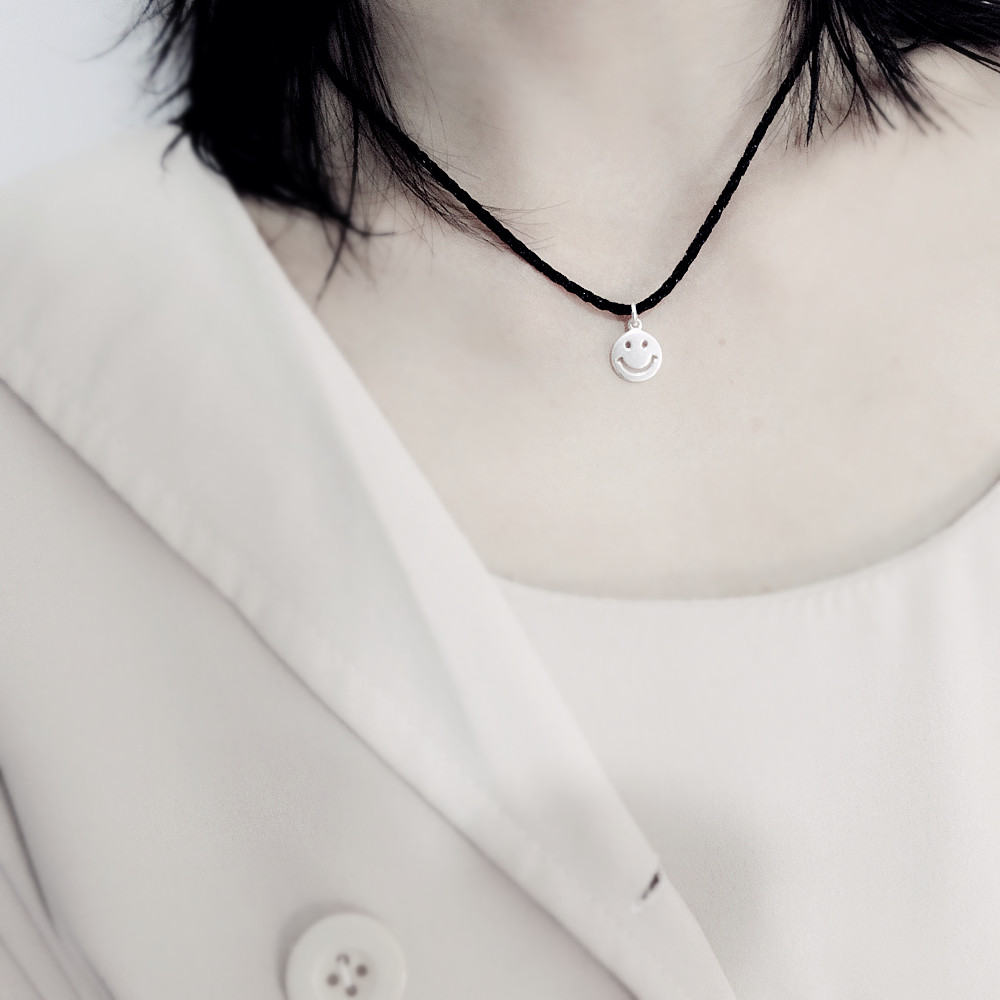 s925纯银微笑笑脸apm项链女夏情侣路路通锁骨项链