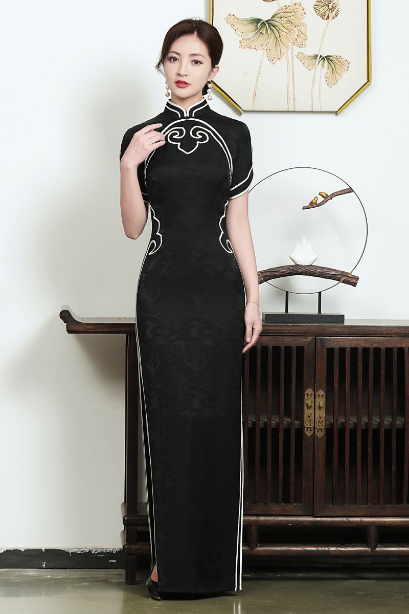 江南江南春春天高端表演旗袍2022年新款黑色如意旗袍