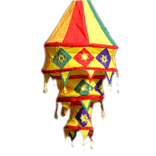 香提印 印度瑜珈馆风格 特色多色三层灯笼手工布艺灯笼 喜庆圆灯罩