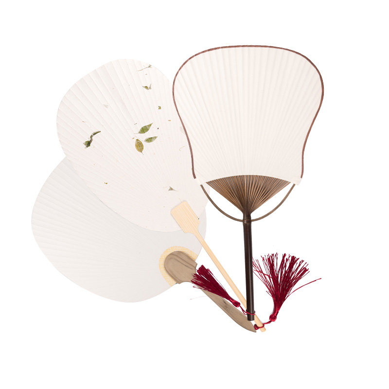日式团扇空白杂货和风纯白白色圆形加大宣纸扇子