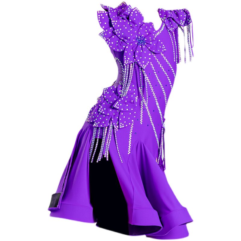 2022年新款儿童拉丁舞服高档镶钻专业比赛花服洋气演出服连衣裙女