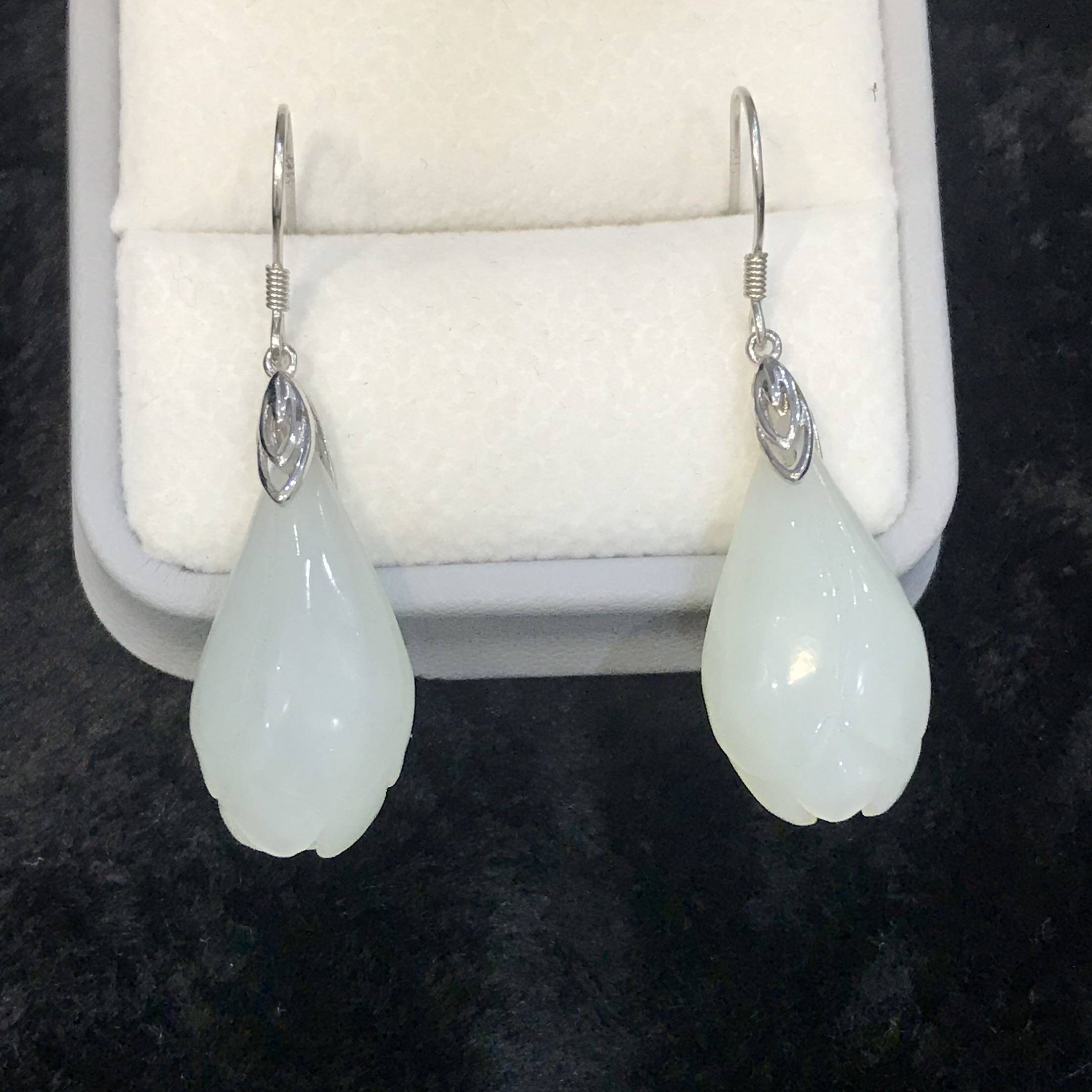 玉石耳饰气质百搭玉兰花耳环天然新疆和田玉花耳饰