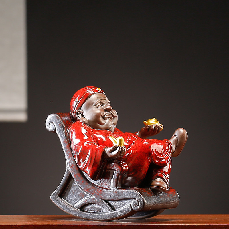 创意地主老财趣味摆件大财主摇摇摇椅茶玩茶盘装饰摆件