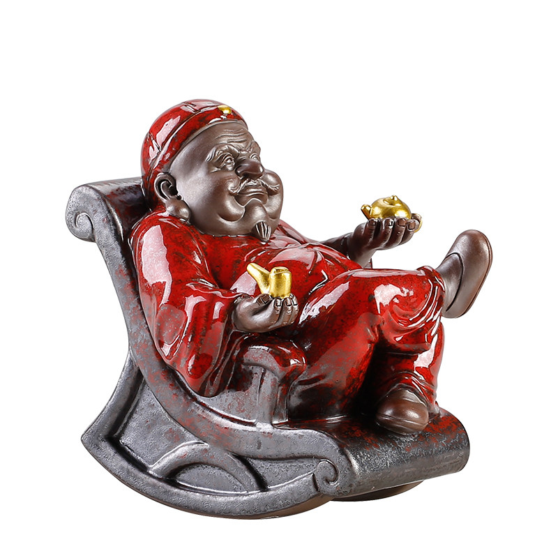 创意地主老财趣味摆件大财主摇摇摇椅茶玩茶盘装饰摆件