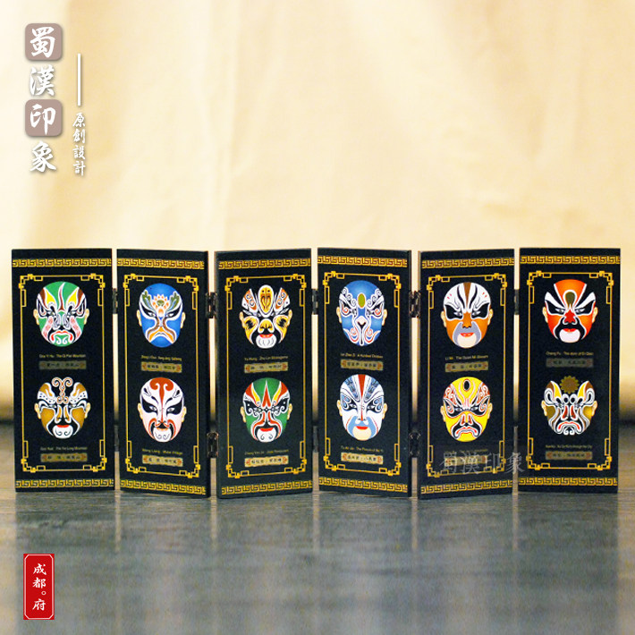 中国京剧人物脸谱仿古漆器屏风五虎上将会议摆件