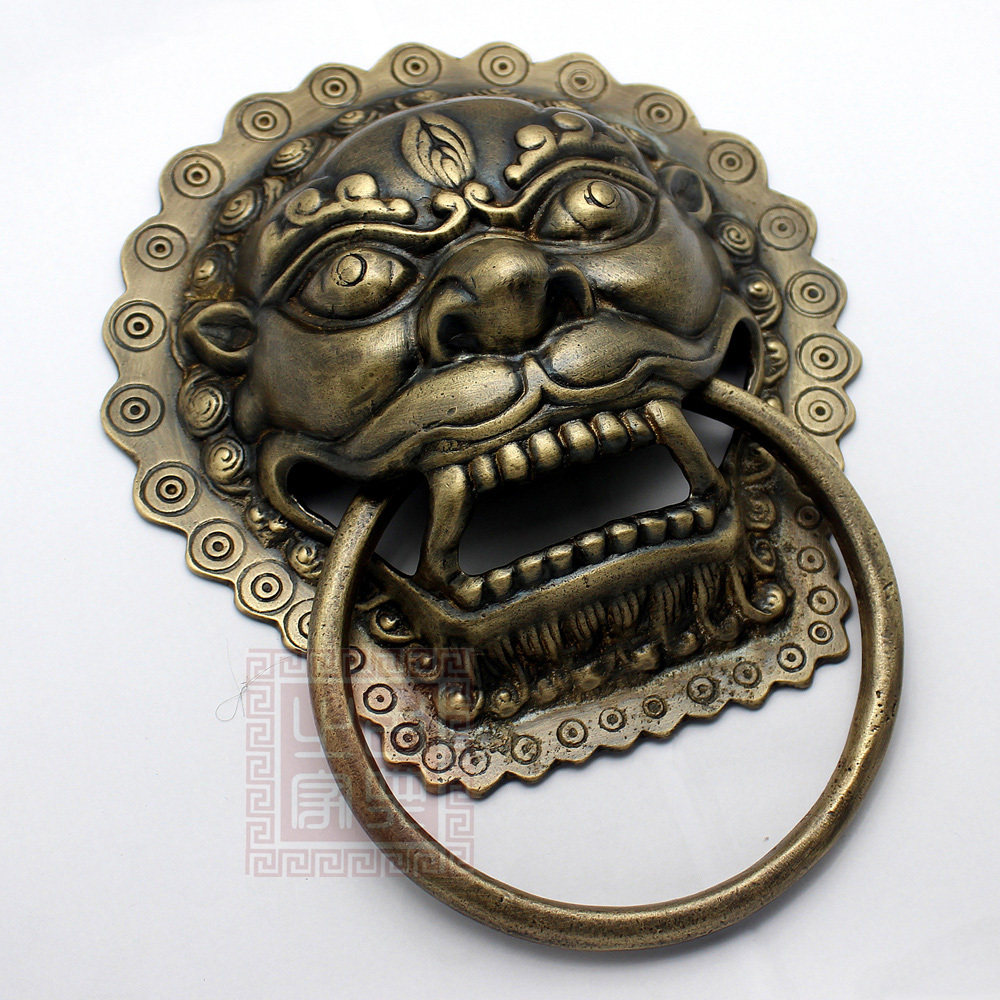 大门中式明式仿古纯铜拉手兽头门环复古古典小拉手