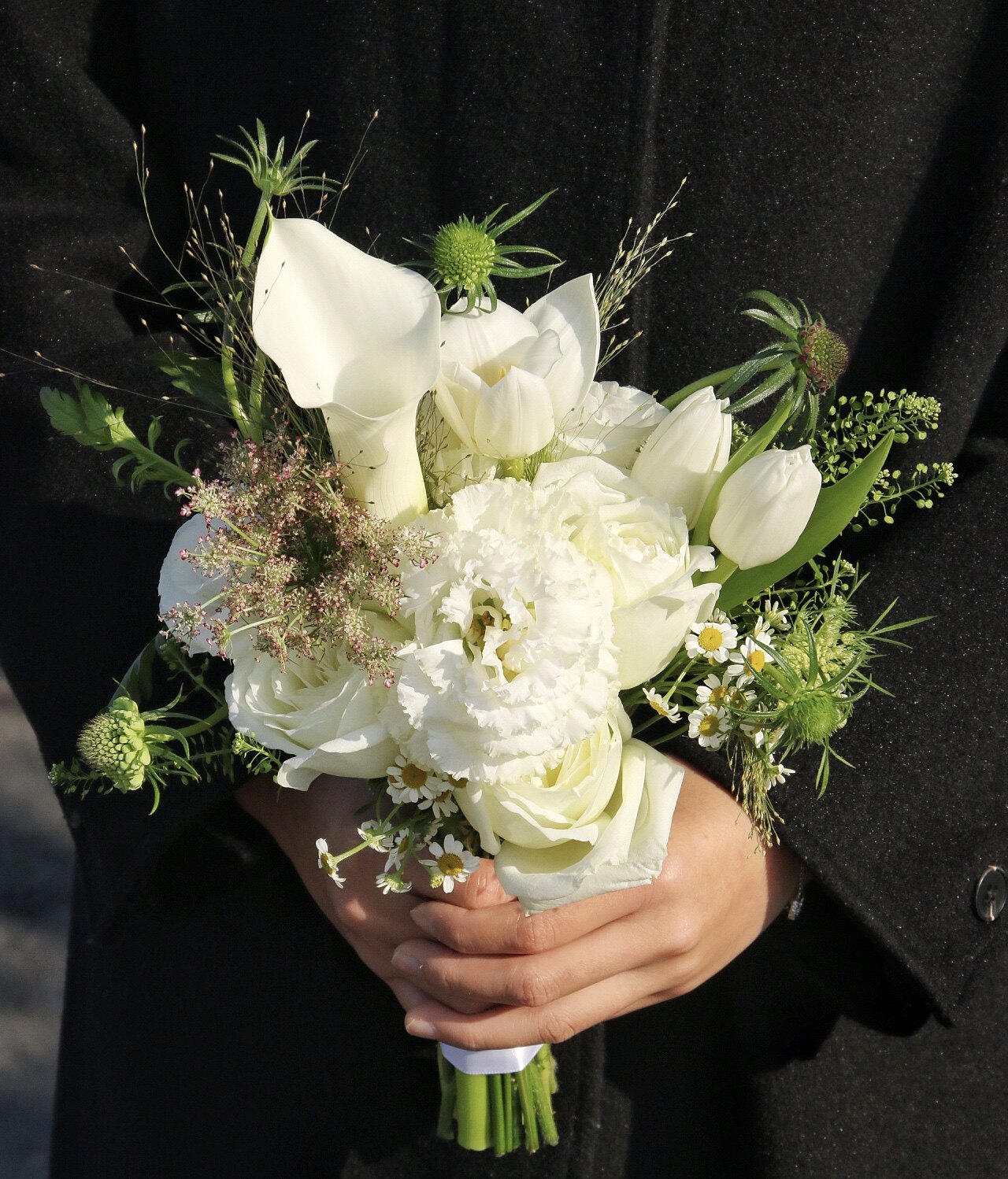 宁波同城鲜花速递婚礼新娘手捧森系韩式进口马蹄莲鲜花速递同城