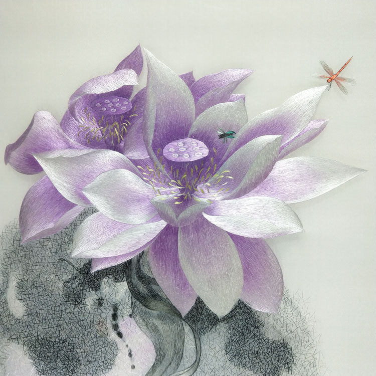 湘绣睡莲水中中的女神神圣幸福之花连生贵子湘绣