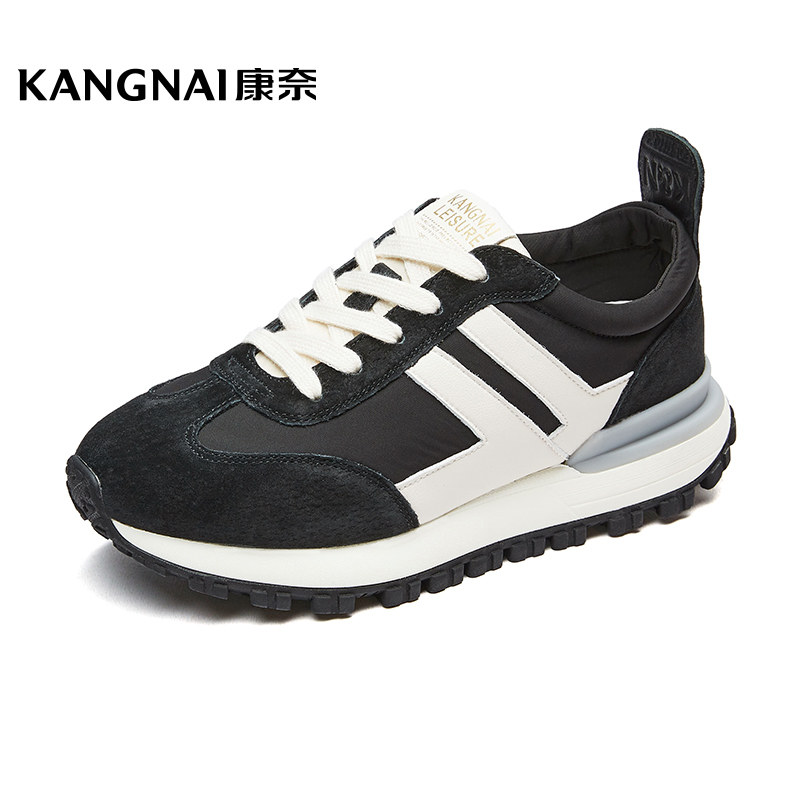 女鞋康奈运动休闲圆头拼色慢跑鞋秋季新品日常系带时尚休闲鞋
