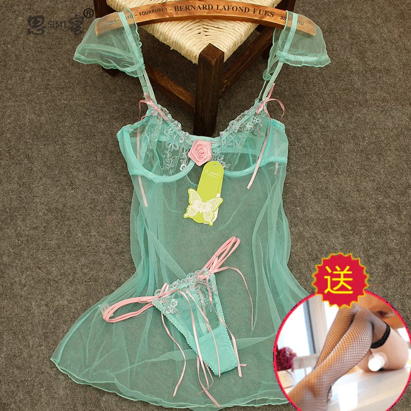 性感可调丁字裤夏天薄纱明超透明调节丝边睡裙睡裙