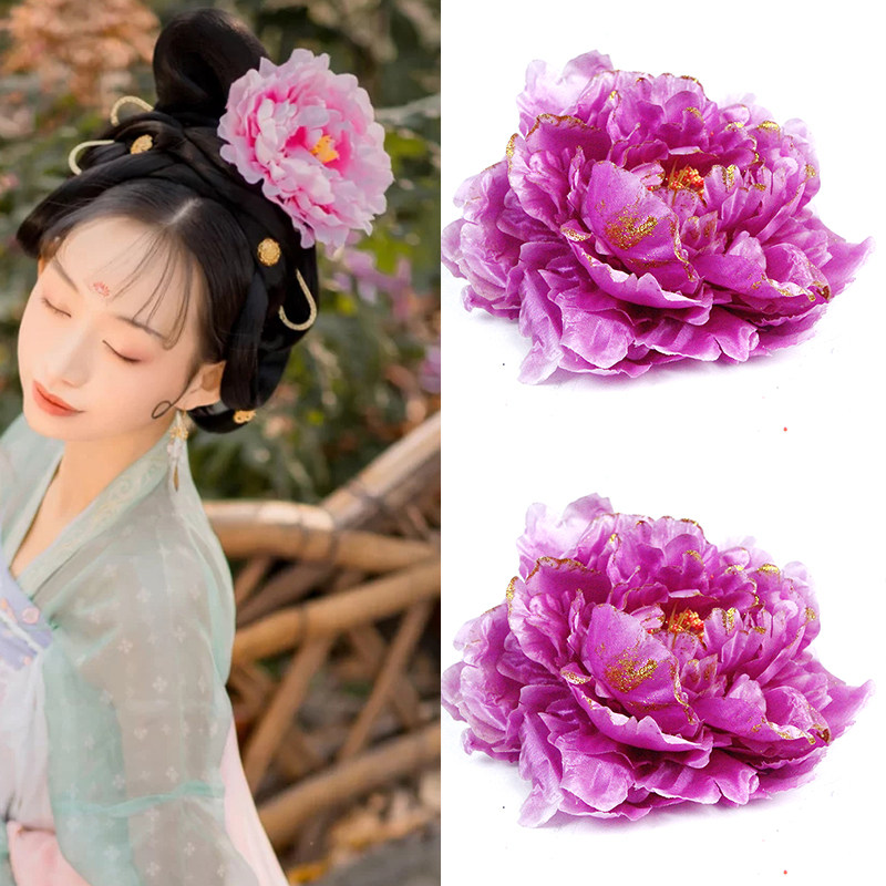 发饰绢花汉服古风唐制诃子唯美夹子仿真花朵发饰
