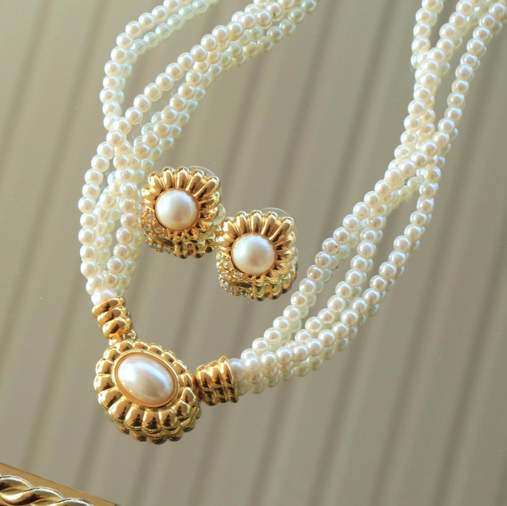 复古大衣vintage中古饰品joanrivers珍珠项链耳钉项链