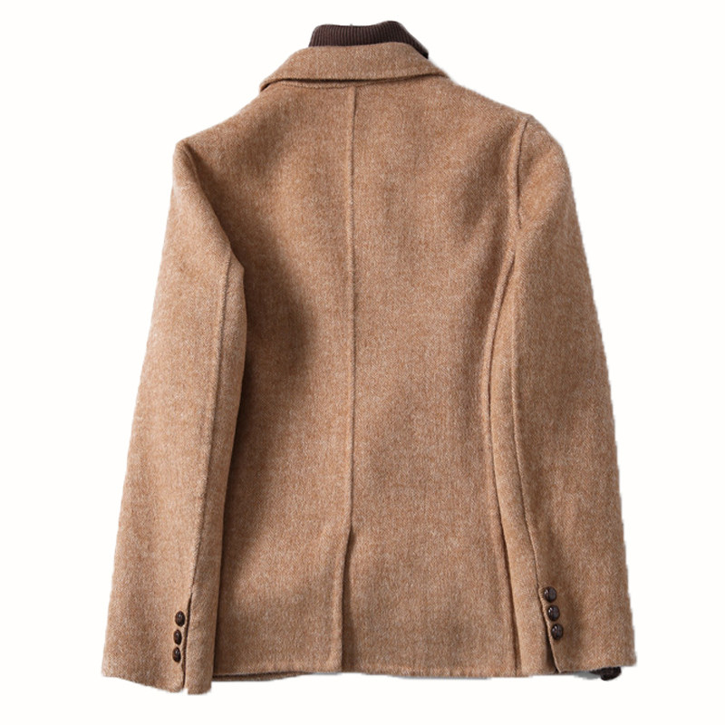 2020秋冬新款复古英伦风双面呢大衣女短款人字纹毛呢外套女装西装